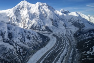 Mt Denali or Mount McKinley with East Fork Kahiltna Glacier, aerial view, Alaska Range, Denali