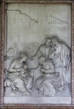 Sculpture, crypt arcades, grave counters in the arcade of St. Sebastian's Cemetery, Church of St.