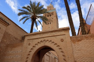 Koutoubia mosque with minaret, landmark of Marrakech, historic old town, Medina, UNESCO World