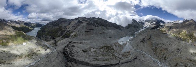 Aerial view, Alpine panorama, mountain landscape with glacier Glacier de Cheilon and summit Mont