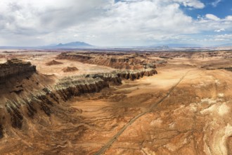 An expansive aerial shot capturing the rugged and unique terrain of Goblin Valley State Park in