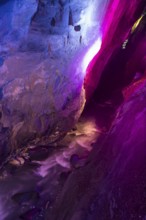 The Tamina Gorge and the Tamina River illuminated in colour at night, Altes Bad Pfäfers, St.