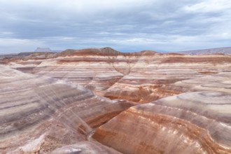 Captivating aerial shot of the vibrant and textured rock formations in Hanksville, Utah, showcasing