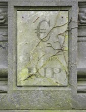 Symbolic grave of dead European euro due to crisis