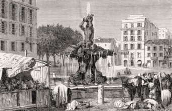 Fontana del Tritone, Triton Fountain, Piazza Barberini, Rome, Italy, 19th Century