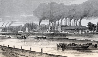 Iron foundry in Fourchambault, Nièvre department, France, 19th century