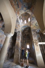 Church frescoes in the Byzantine ruined city of Mystras or Mistra on the Taygetos Mountains, UNESCO