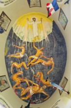 Dramatic fresco ceiling painting with Jesus in a ray of light and falling figures, Jama pod Krenom,