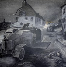 1st World War, English armoured cars shot up in Flanders (original text from 1915, original