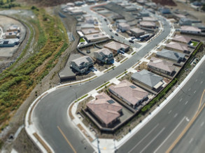 Aerial View of Populated Neigborhood Of Houses With Tilt-Shift Blur