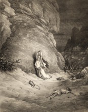 Hagar and Ishmael in the Wilderness, Old Testament, woodcut by Gustave Doré
