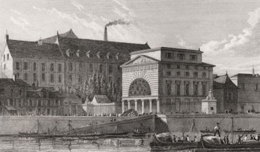 Barriere de Passy, Paris, antique steel engraved print, 1831