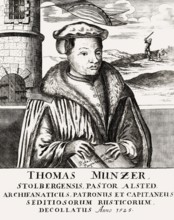 Facsimile of the title page, 1720, biography of Thomas Müntzer, 1489 – 1525, German preacher and