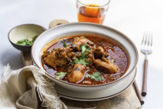 A flavorful bowl of traditional Georgian chakhokhbili chicken stew made with tender chicken pieces