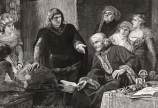 Martin von Behaim, German astronomer, showing his globe, Nuremberg, 1492