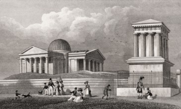 The New Observatory and Playfair's Monument, Calton Hill, Edinburgh, Scotland, 19th century, from