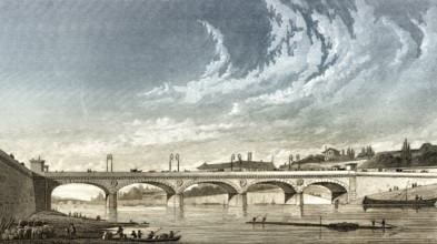 Pont d'Iéna, Paris, antique steel engraved print, 1831