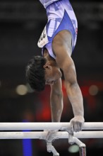 Uzair Chowdury GBR parallel bars action gymnastics, EnBW DTB-Pokal, Porsche-Arena, Stuttgart,