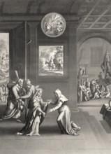 The Visitation, visit of Blessed Virgin Mary to St. Elizabeth, 1853, Steel engraving digitally