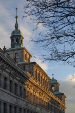 Detailed view of the facade of the historic Wolf Town Hall in the evening light, Nuremberg, Middle