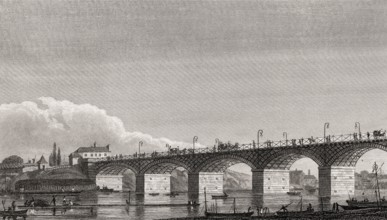 Pont d'Austerlitz, Paris, antique steel engraved print, 1831
