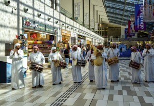 Typical national reception with orientalist music in the cruise terminal of Abu Dhabi, UAE, United