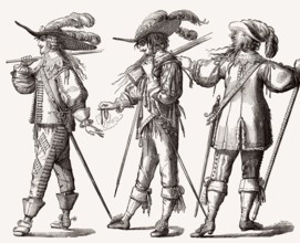 Französische Musketiere, 1635, französischer Offizier mit einer Hongreline, 1643