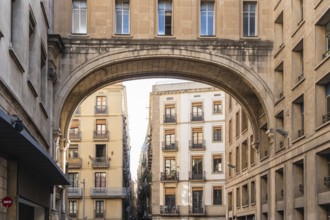 Building bridge in the historic centre of Barcelona, Spain