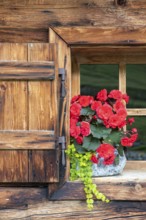 The Ladiz-Alm, the high alpine pasture of the Eng-Alm, window of the alpine hut, Ladiz-Alm,