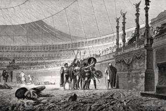 Gladiatorial Fights at the Colosseum, ancient Amphitheatre, Rome, Italy