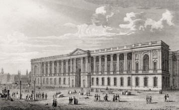 The Louvre Museum, Paris, antique steel engraved print, 1831