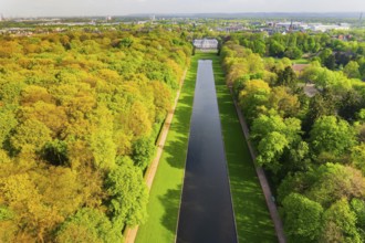 Aerial view of Spiegelweiher and Benrath Palace and Park, Düsseldorf, Germany