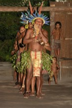 Traditional tribal dance from the Dessanos tribe with face paintings and wearing a traditional hat