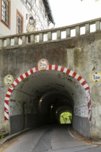 Rauenstein Castle, west side with tunnel, Pockau-Lengefeld, Erzgebirge, Saxony, Germany