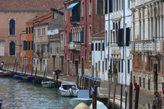 Different house facades on the canal, Venice, Veneto, Italy