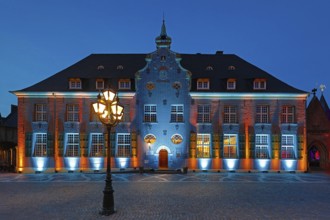 Kevelaer in the light, light installation Priseterhaus in the evening, Kevelaer, Lower Rhine, North
