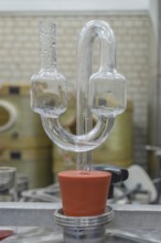 Fermentation tubes on sealed steel barrels for the fermentation of alcoholic beverages, Germany
