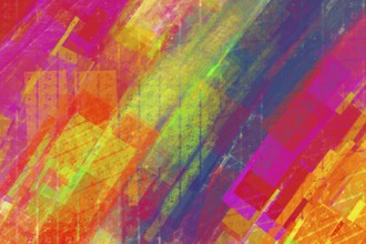 A vibrant and dynamic abstract artwork featuring a colorful geometric pattern with overlapping