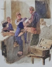 Introduction of the emergency first aid kit in schools, 1885, Germany, Historic, digitally restored