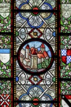 Colourful stained glass windows, Notre-Dame Cathedral, former episcopal church of the diocese of