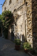Rear view of the castle and town museum in the medieval old town centre of Cervo, province of