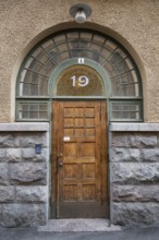 House entrance, wooden door, art nouveau, Helsinki, Finland