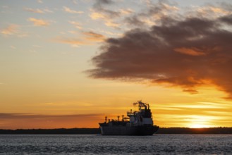 Tanker Yara Kara with home port Oslo, Norway at sunset, archipelago, southwest coast, Finland