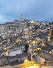 View of Sassi di Matera at night, Sasso Barisano, Basilicata, Italy