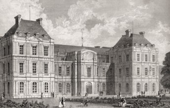 The Luxembourg Palace, Paris, antique steel engraved print, 1831