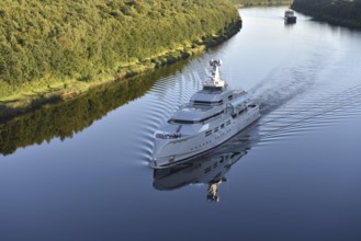 Superyacht, mega yacht NORN sails in the Kiel Canal, NOK, Kiel Canal, Kiel Canal,