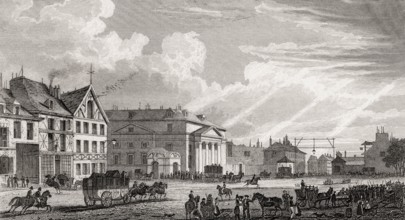 La barrière Saint-Denis, antique steel engraved print, 1831