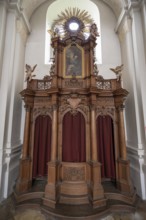 Historic confessional in the 18th century baroqueised Basilka St. Mauritius, Niederaltaich, Lower