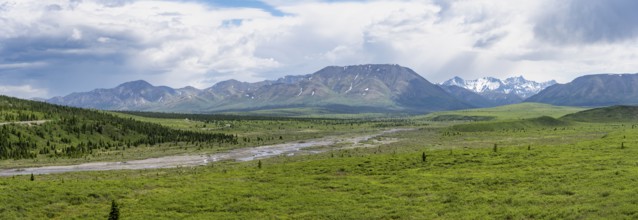 Savage River, tundra and mountainous landscape, Denali National Park, Alaska, USA