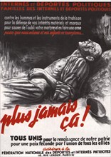 Affiche de la Fédération nationale des déportés et internés patriotes : "Plus jamais ça!"